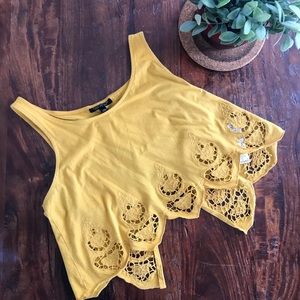Yellow Tank Crop Top Crochet Detail